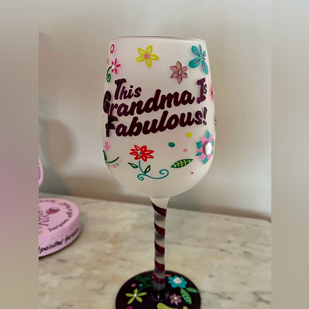 Top Shelf Hand painted Wine Glass “TGIF”